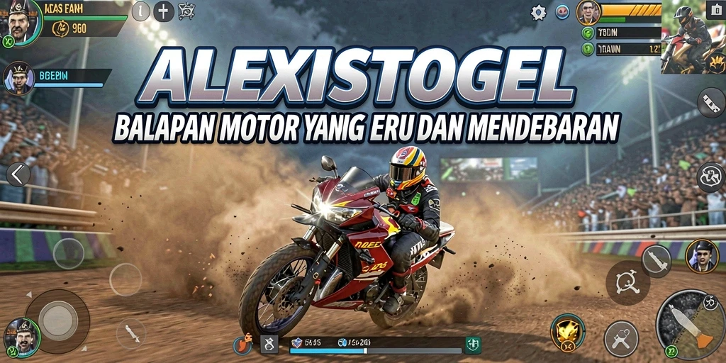 Tampilan gameplay seru di ALEXISTOGEL dengan motor balap yang cepat.