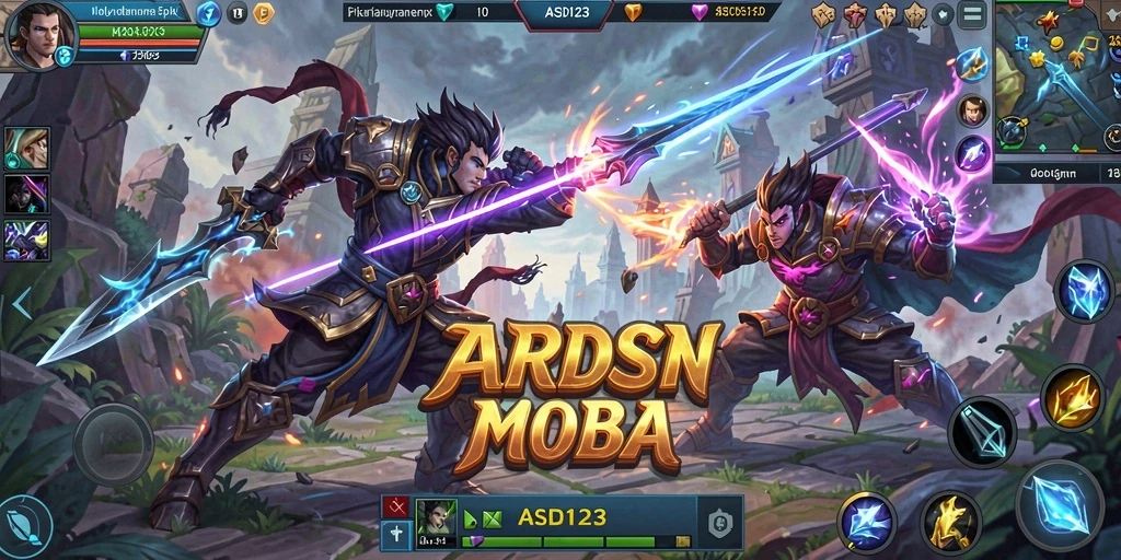 Tampilan gameplay intens dari game MOBA ASD123 dengan aksi seru.