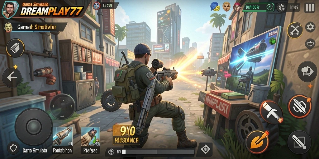 Screenshot gameplay DREAMPLAY77 yang menampilkan simulasi interaktif dan kreatif.