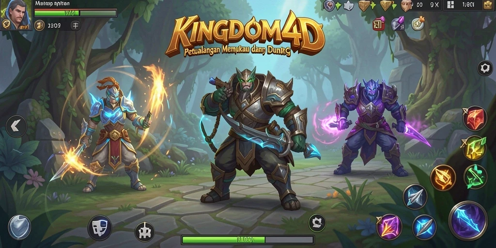 Screenshot KINGDOM4D menampilkan pertarungan epik di dunia fantasi.