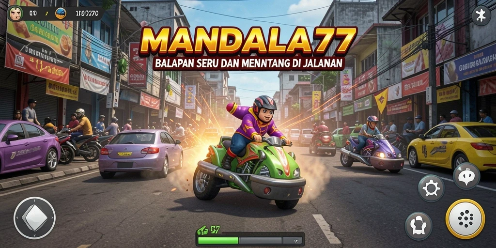 Tampilan utama gameplay MANDALA77 yang menampilkan aksi balapan yang mendebarkan.