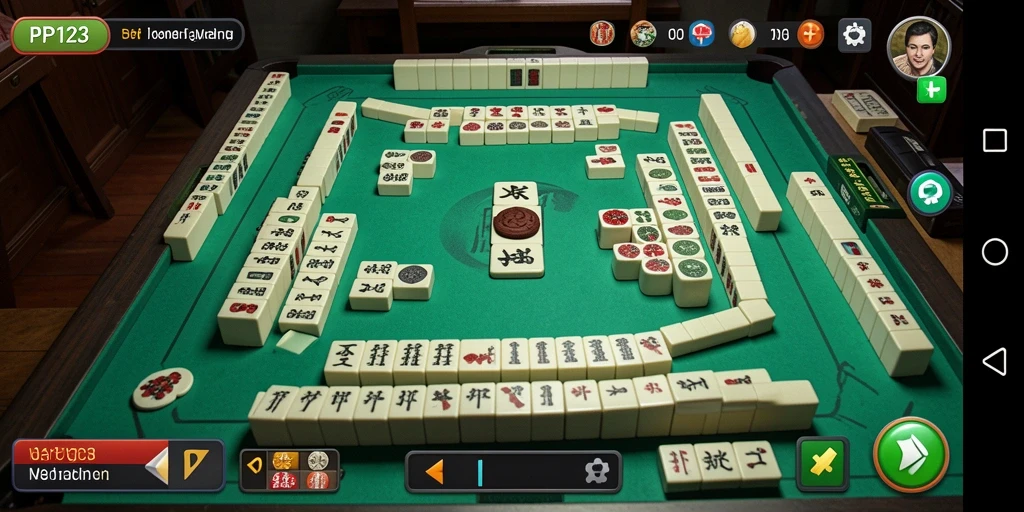 Tangkapan layar utama PP123 menunjukkan gameplay Mahjong yang menarik dan interaktif.