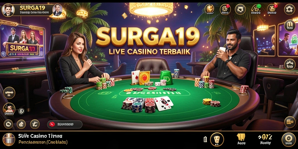 Tampilan gameplay SURGA19 yang mendebarkan dengan dealer langsung dan pemain lainnya.